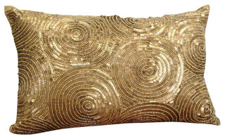 Spiral Sequins 12"x18" Art Silk Gold Lumbar Pillow Cover, All Eyes On Gold