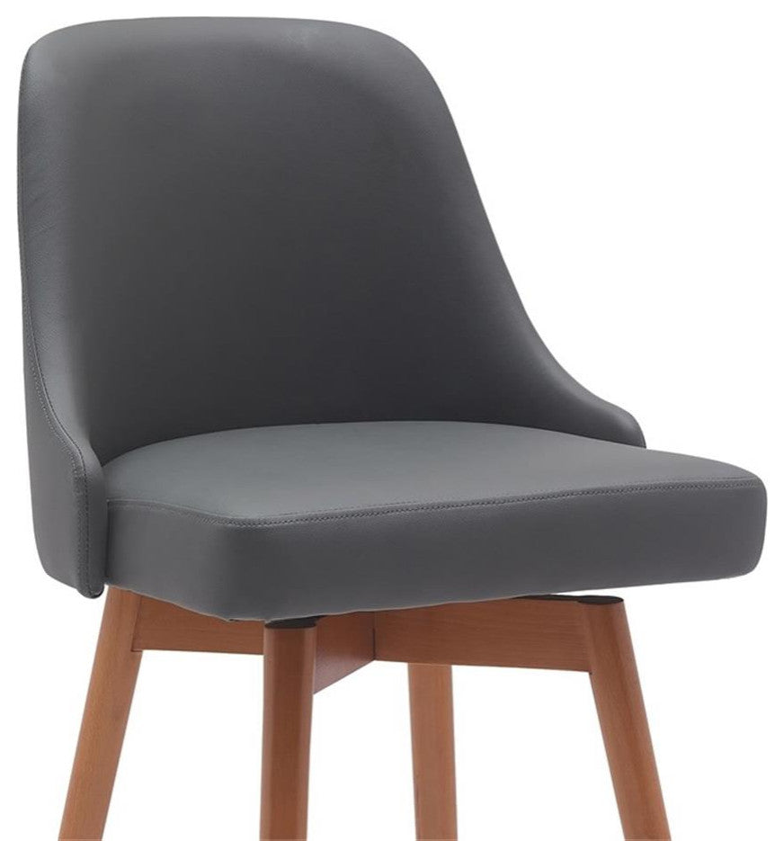 Armen Living Sicily 30" Swivel Wood & Faux Leather Bar Stool in Walnut/Gray