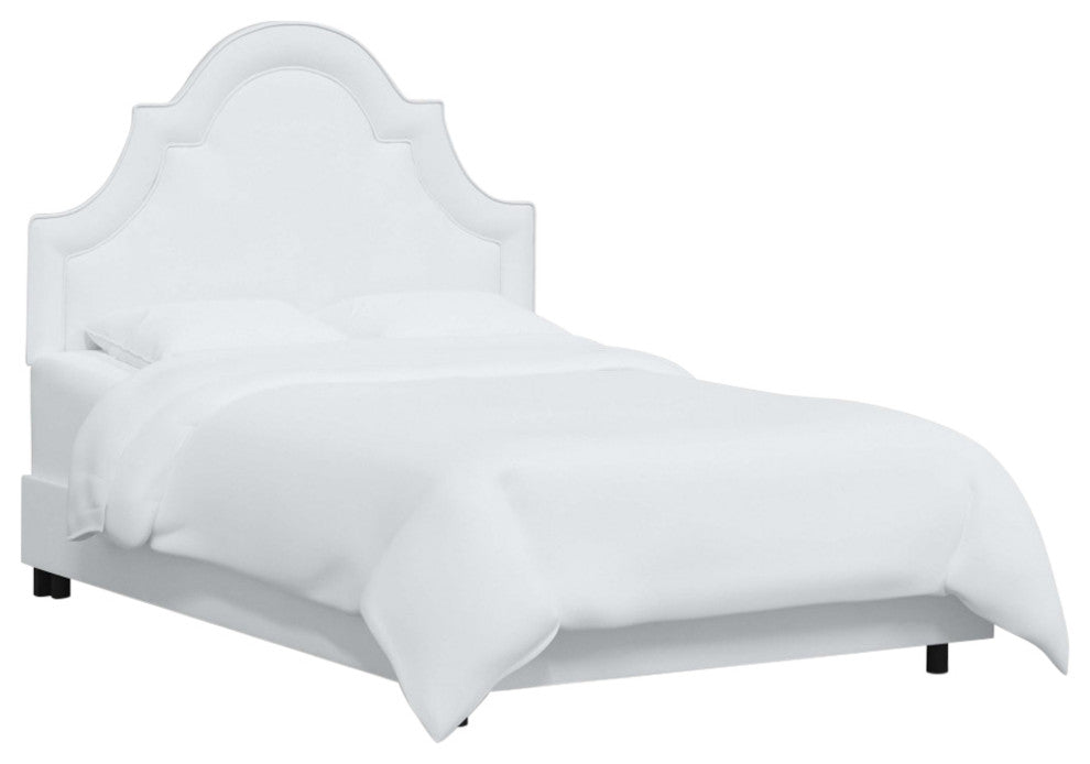 High Arched Bed With Border, Velvet White, King