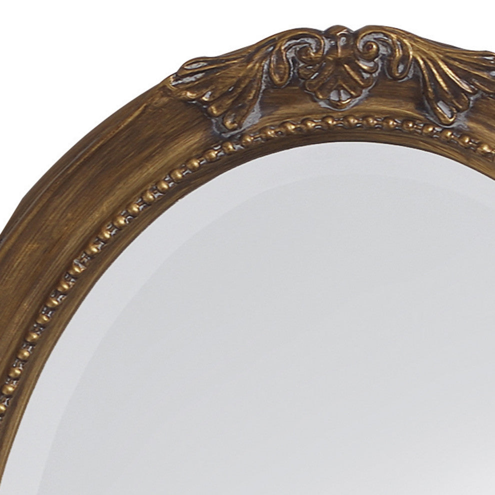 HomeRoots Oval Antique Gold Finish Mirror With Beaded Textured Frame