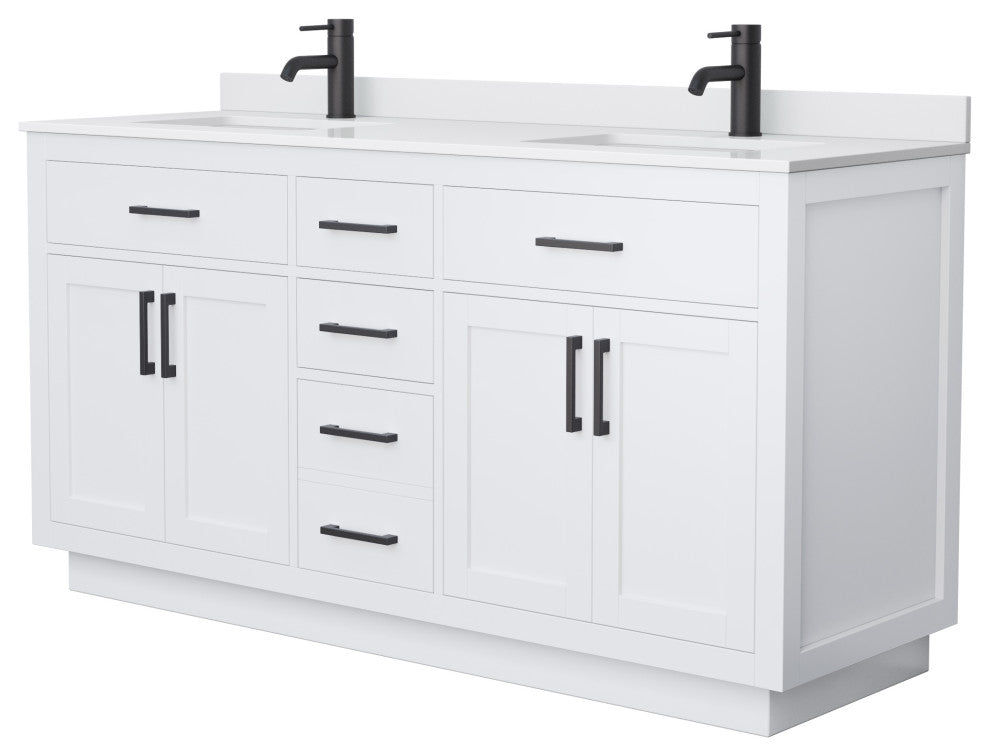 Beckett TK 66" Double Vanity,  Cultured Top, Black Trim