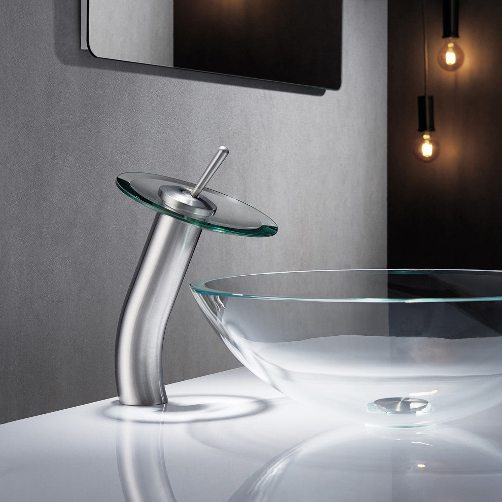 Vinnova Torino Falls Single Hole Bathroom Faucet, Satin Nickel