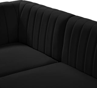 Alina Black Velvet 8-Piece Modular Sectional, Black, U-Shaped