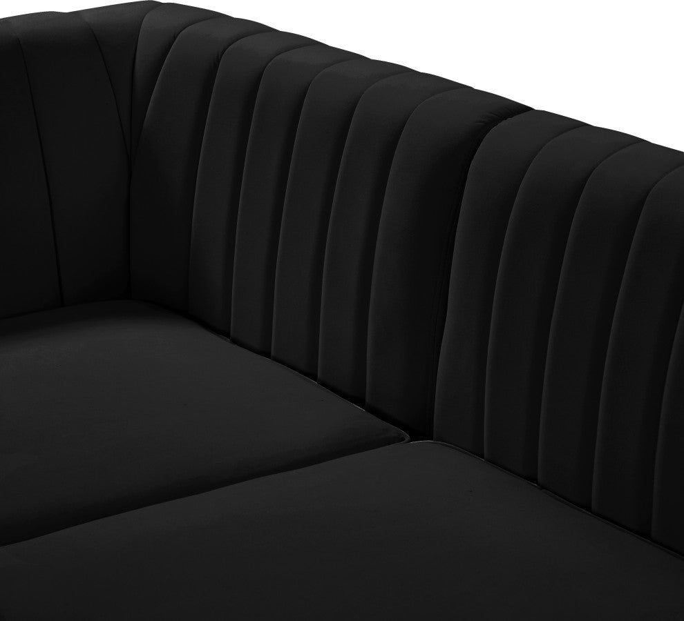 Alina Black Velvet 8-Piece Modular Sectional, Black, U-Shaped