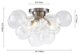 Modern 3-Light Sputnik Design Clear Glass Bubble Semi Flush Mount, Nickel