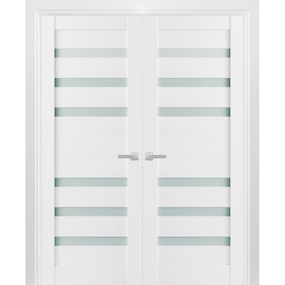 Interior French Double Doors Frosted Glass|Quadro 4266 White Silk -60x80