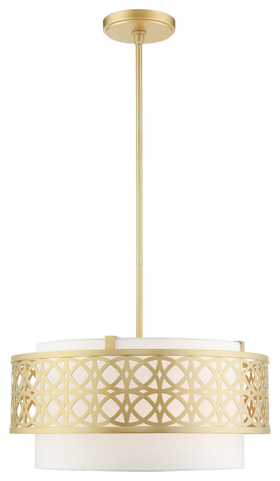 Soft Gold Fretwork, Ornamental, Transitional, Sophisticated Pendant Chandelier
