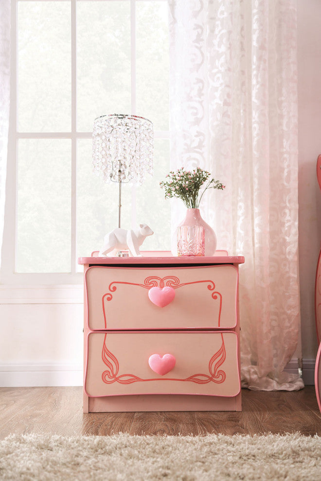 Wooden 2 Drawers Nightstand, Pink