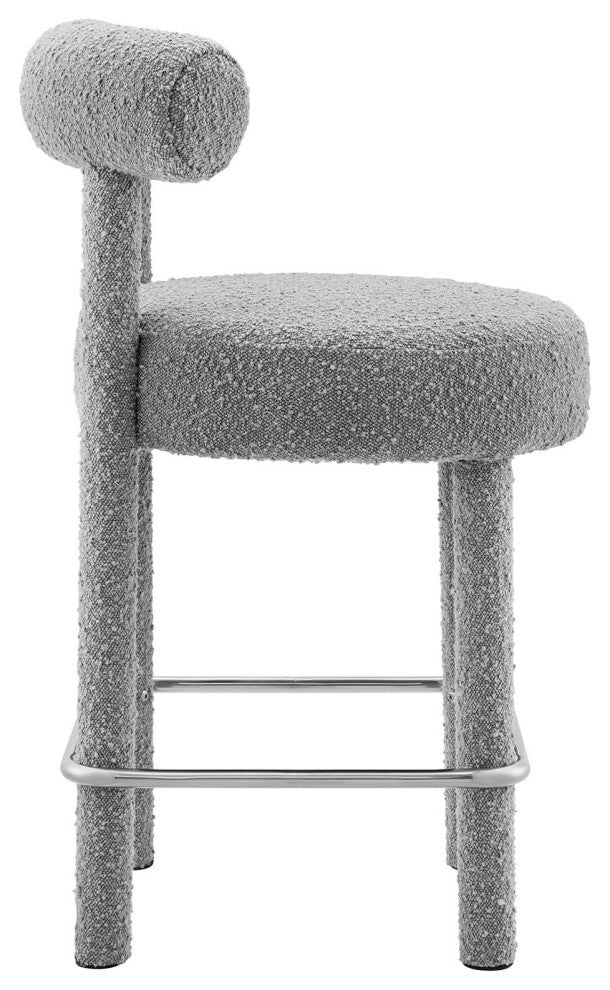 Toulouse Boucle Fabric Counter Stool - Light Gray Silver