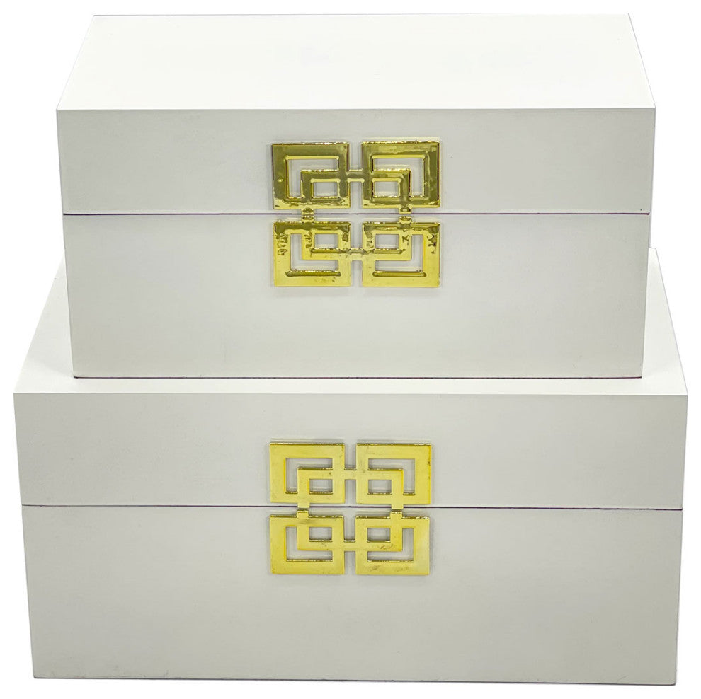 Painting Jewelry Box Set, White With Gold Clasp