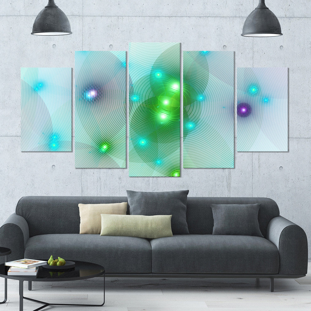 Green Fractal Lights in Fog, Contemporary Wall Art Canvas, 60"x32", 5 Panels