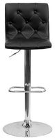 Tufted Vinyl Adjustable Height Barstool With Chrome Base, Black