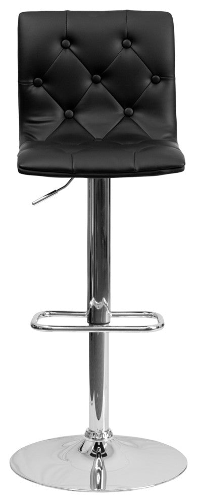 Tufted Vinyl Adjustable Height Barstool With Chrome Base, Black