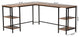 Marinda Walnut Brown L-Shaped Corner Desk with Shelves