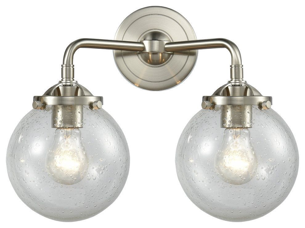 2-Light Beacon 14" Sconce, Brushed Satin Nickel, Glass: Seedy