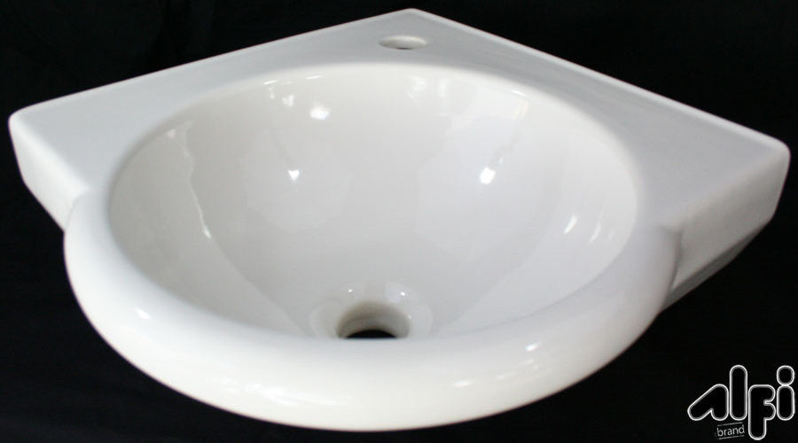White 15"  Round Corner Wall Mounted Porcelain Bathroom Sink