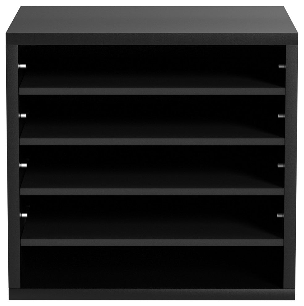 5 Compartments Wood File Organiser Office Mailbox with Adjustable Shelves, Black