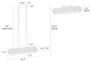 LNC Combrocollia 43.3" Modern Linear LED Crystal Kitchen Island Pendant