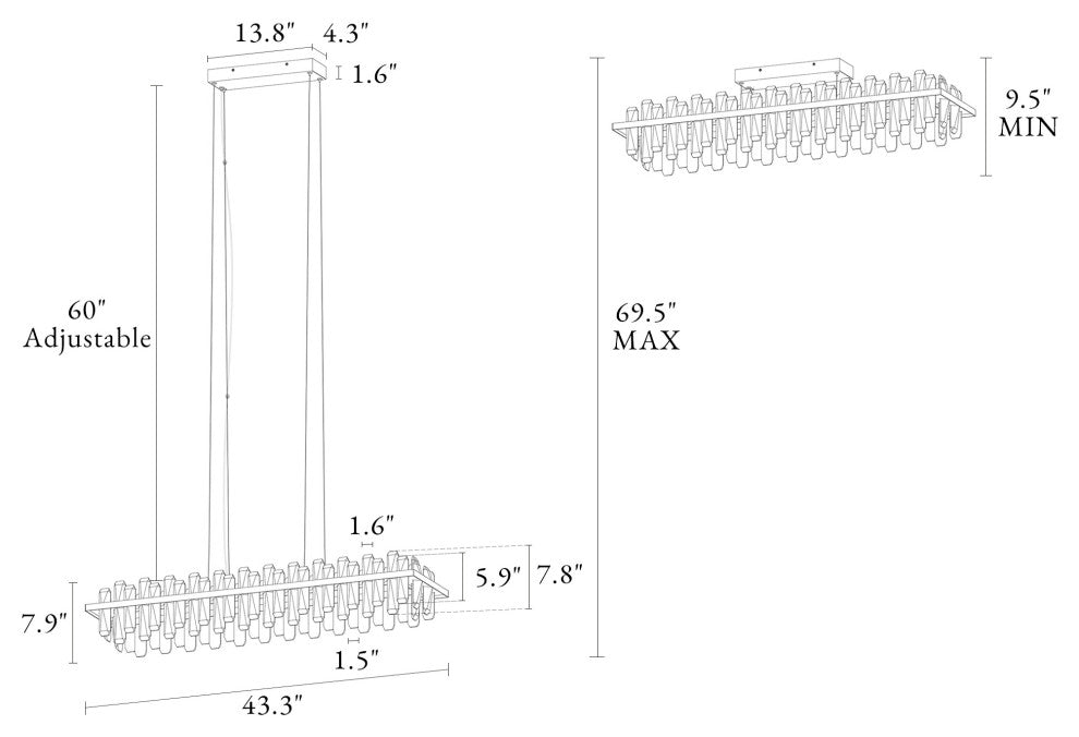 LNC Combrocollia 43.3" Modern Linear LED Crystal Kitchen Island Pendant