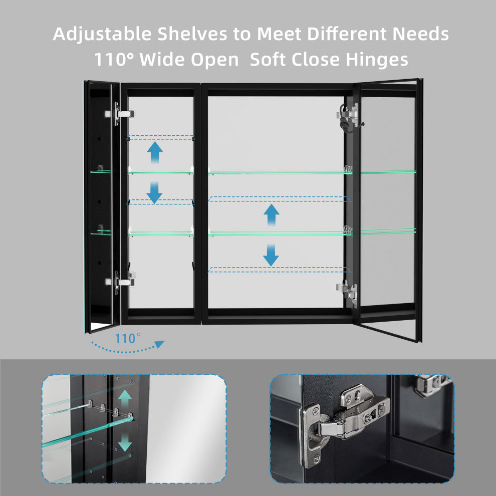30"x30" Surface Mount Frameless LED Medicine Cabinet With Anti-Fog and Dimmable, Right Door