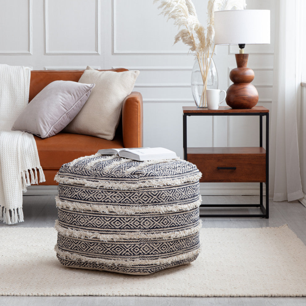 Ouray 20" x 20" x 20" Blue and Ivory Pouf
