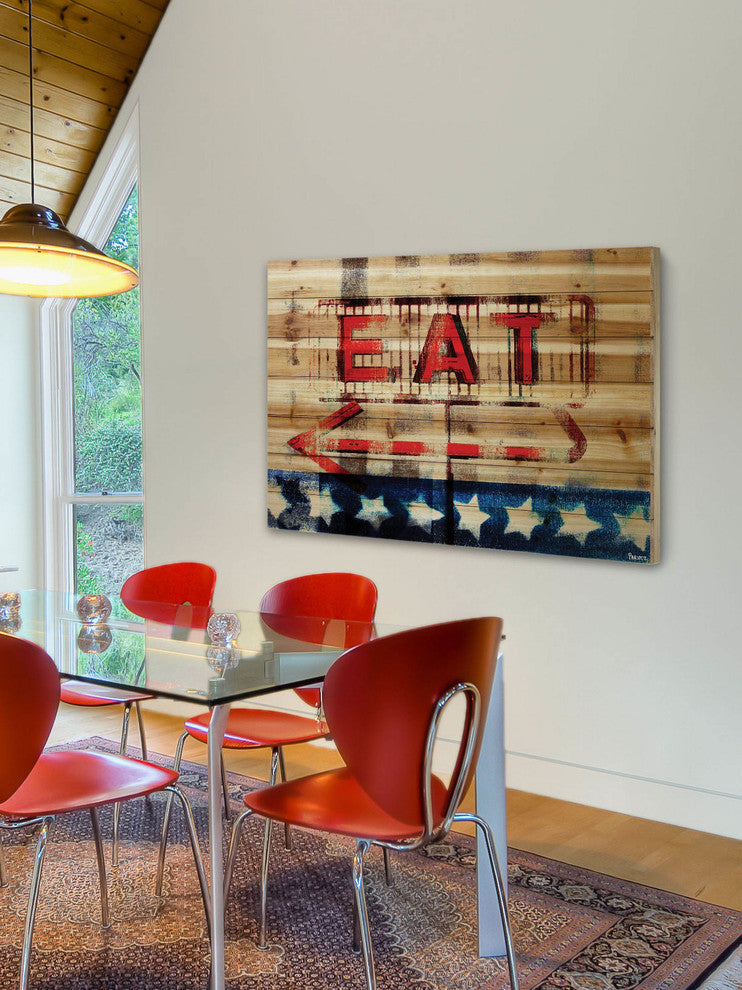 "Eat" Painting Print on Natural Pine Wood, 60"x40"
