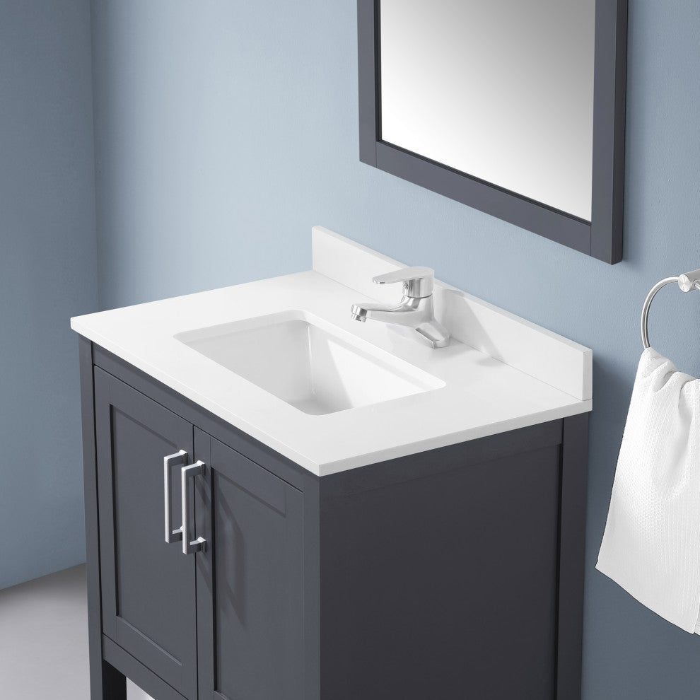 Ove Decors Vegas Single Sink Bathroom Vanity Set With Countertop, White, Dark Charcoal, 30"