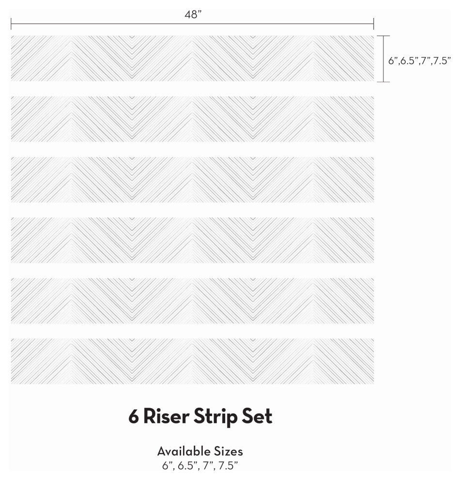Chevron Lines Peel and Stick Stair Riser Strips, Black, 48"w X 7"h, 6 Pack