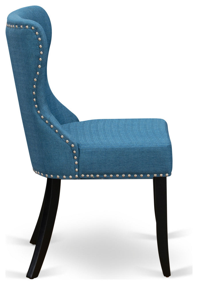 A Dining Set 4 Chairs, Mineral Blue Color, Two 9" Drop Leaf Round Table, Black