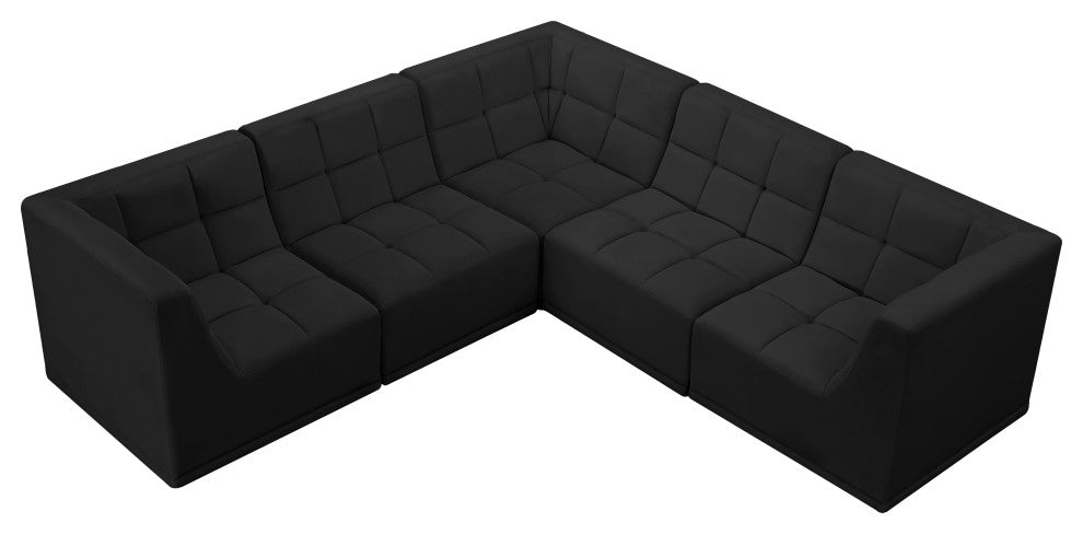 Relax Velvet Upholstered 5-Piece L-Shaped Modular Sectional, Black
