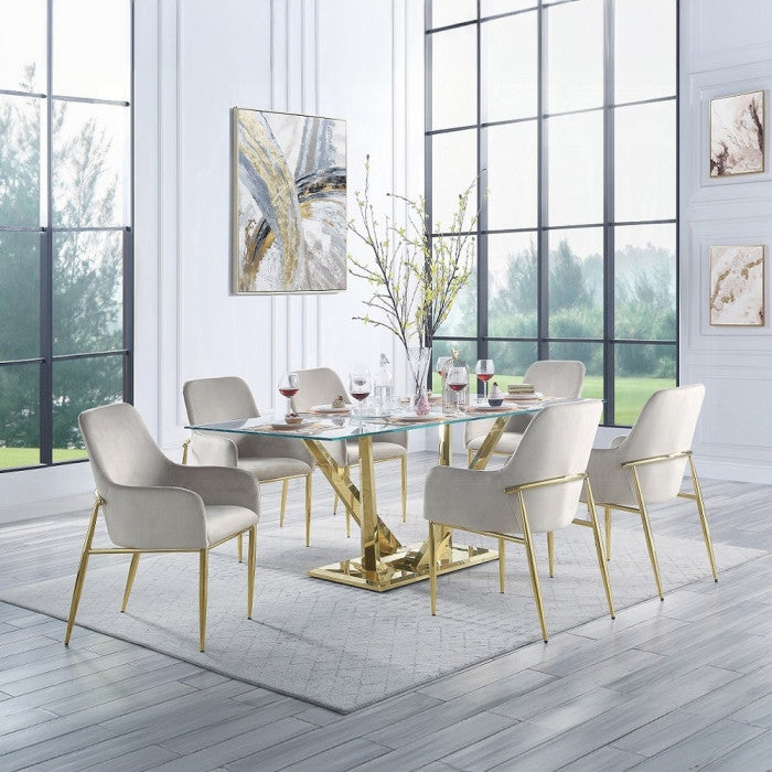 ACME Barnard Side Chair, Set of 2, Gray Velvet and Mirrored Gold