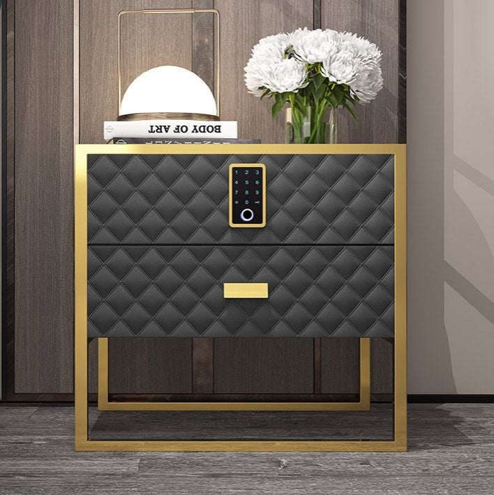 2 Drawers Bedroom Nightstand with Electronic Lock Stainless Steel Base, Black