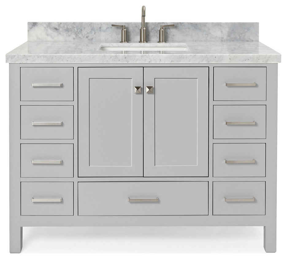 ARIEL Cambridge 49" Single Rectangle Sink Bathroom Vanity Grey With Marble Top