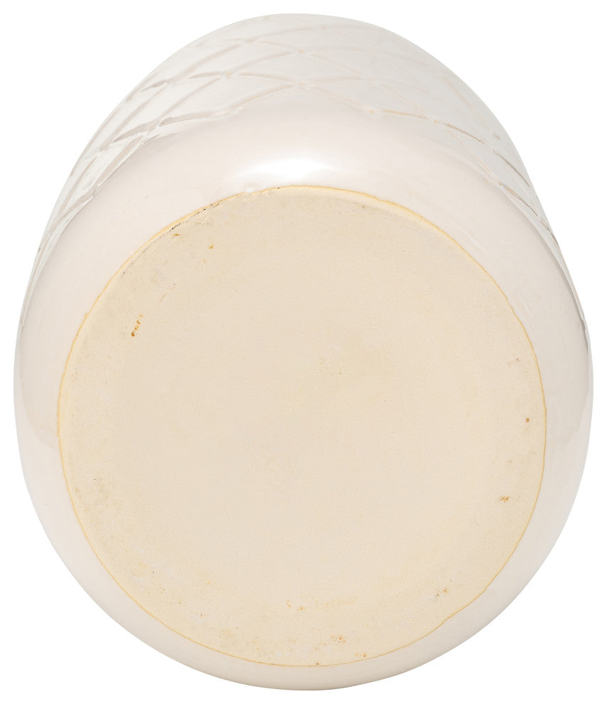 Ceramic 16" Plaid Textured Vase, Beige