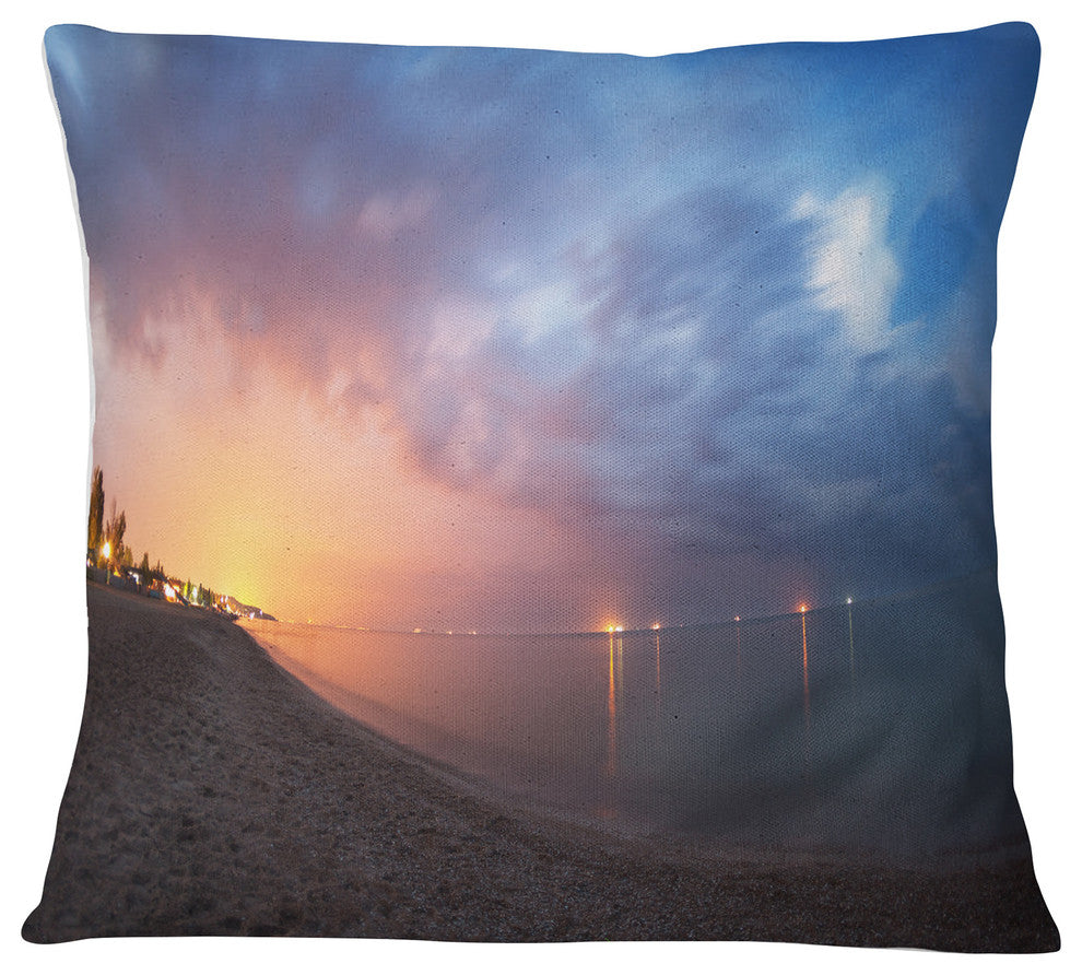 Summer Night with Blue Sky Skyline Photography Throw Pillow, 18"x18"