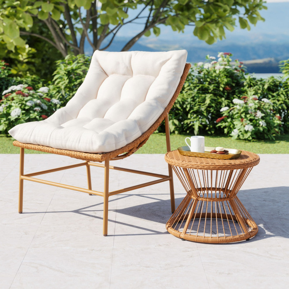 Lounge Coffee Side Table, Round, Aluminum, Metal, Natural, Outdoor Patio