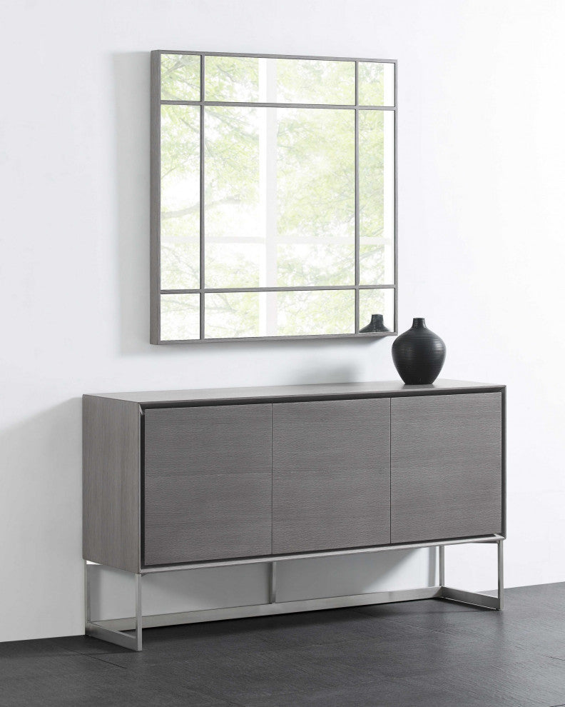 HomeRoots 60" X 15" X 32" Gray oak Stainless Steel Buffet