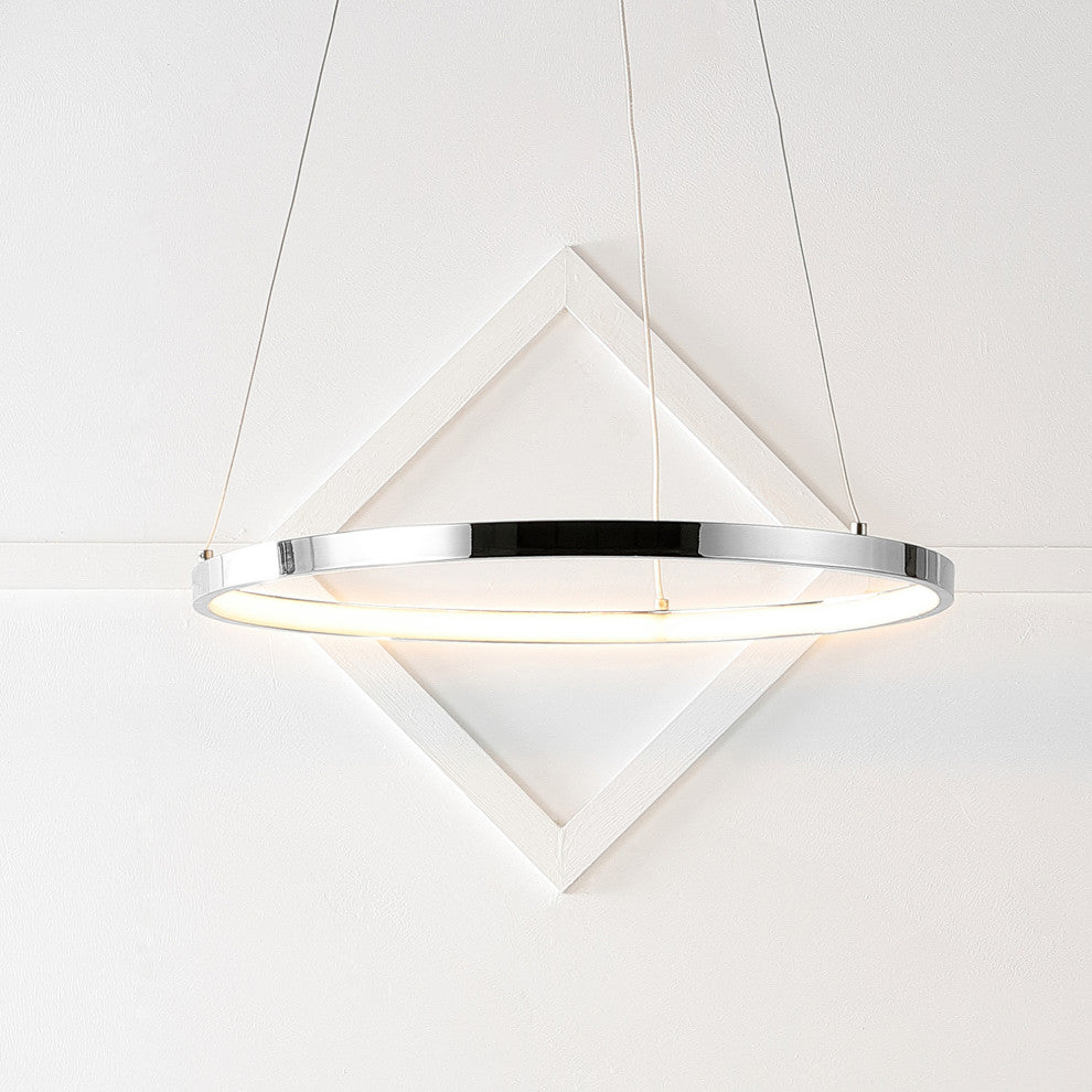 Circulo Metal Round Modern LED Pendant, Chrome, Width: 15.75"