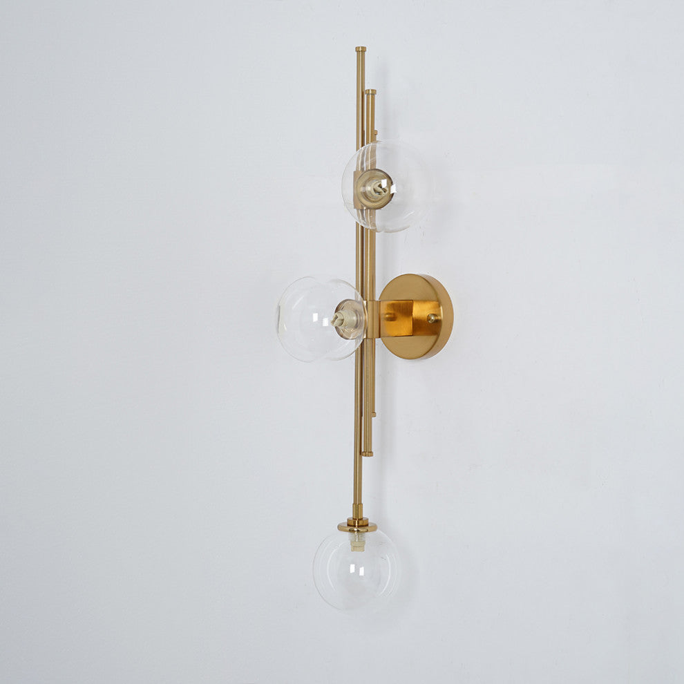 Modern Gold 3-Light Decorative Clear Glass Indoor Globe Wall Sconce