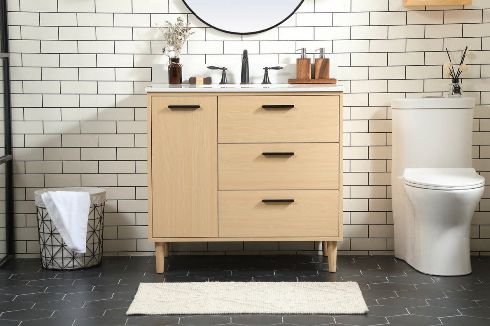 Home Living Modern Natural Oak-Light Bathroom Vanity, Maple, 36"