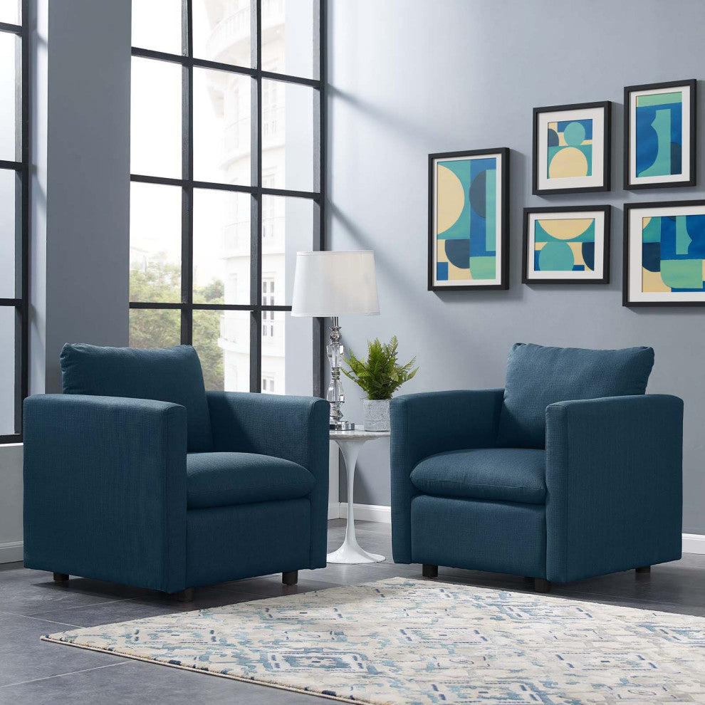 Armchair Accent Chair, Set of 2, Fabric, Navy Blue, Modern, Lounge Hospitality