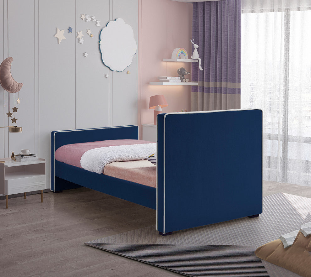 Dillard Velvet Upholstered Bed, Navy, Twin