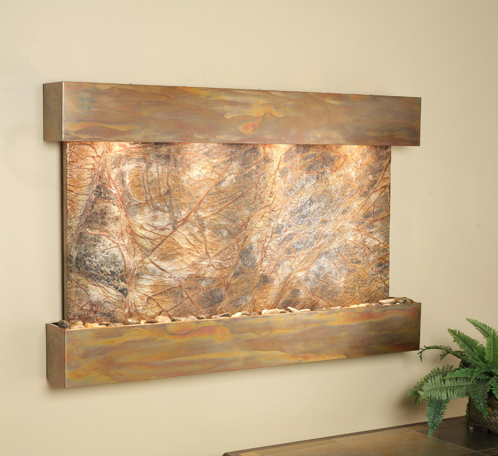 Sunrise Springs water fountain, Brown Marble, Rustic Copper, Square