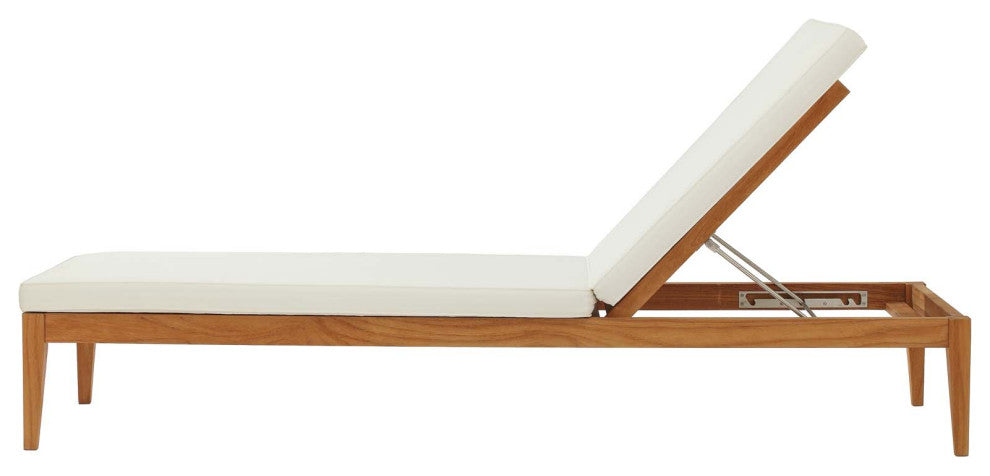 Modern Outdoor Patio Lounge Chaise Chair and SideTable Set, Wood, Natural White