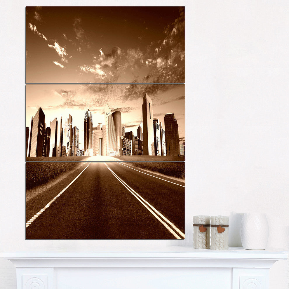 "Modern City and Road" Metal Wall Art, 3 Panels, 28"x36"