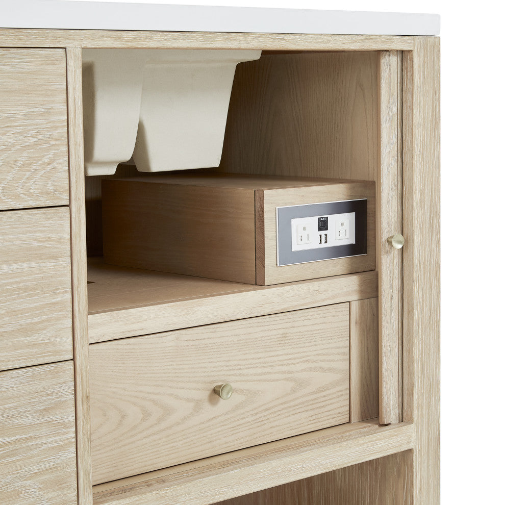 Marigot Single 72" Double Vanity, Oak, 1-Hole 3 CM White Zeus Top, Backsplash