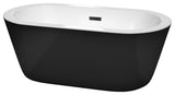 60" Freestanding Bathtub, Black, White Interior, Black Drain, Trim