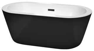 60" Freestanding Bathtub, Black, White Interior, Black Drain, Trim