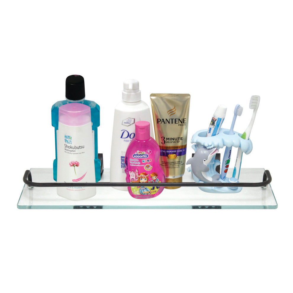MODONA's 13" Glass Wall Shelf With Rail, Rubbed Bronze