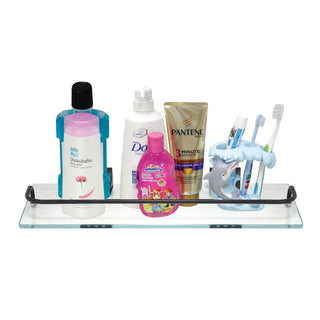 MODONA's 13" Glass Wall Shelf With Rail, Rubbed Bronze